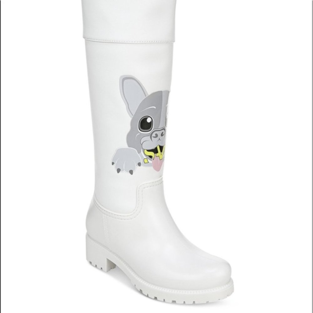 Sam Edelman Rainboots white with French Bulldog